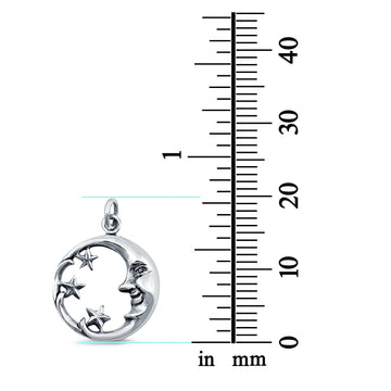 Moon & Stars Pendant Charm 925 Sterling Silver